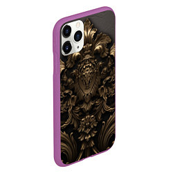 Чехол iPhone 11 Pro матовый Золотистая корона и узоры, цвет: 3D-фиолетовый — фото 2