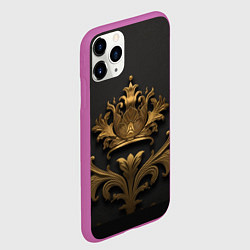 Чехол iPhone 11 Pro матовый Объемная золотая корона с узорами, цвет: 3D-фиолетовый — фото 2