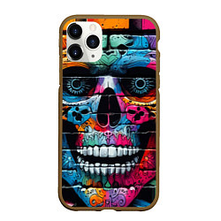 Чехол iPhone 11 Pro матовый Crazy color skull - graffiti