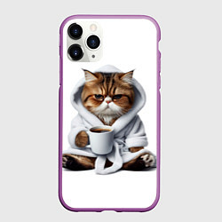 Чехол iPhone 11 Pro матовый Котик в халате и кофе, цвет: 3D-фиолетовый