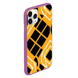 Чехол iPhone 11 Pro матовый Чёрные квадраты и белые полосы на оранжевом фоне, цвет: 3D-фиолетовый — фото 2