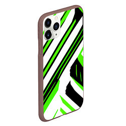 Чехол iPhone 11 Pro матовый Чёрно-зелёные полосы на белом фоне, цвет: 3D-коричневый — фото 2