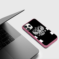 Чехол iPhone 11 Pro матовый Герб РФ полосы, цвет: 3D-малиновый — фото 2