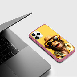 Чехол iPhone 11 Pro матовый Обезьяна в шляпе, цвет: 3D-малиновый — фото 2