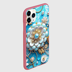 Чехол iPhone 11 Pro матовый Цветы и жемчуг, цвет: 3D-малиновый — фото 2