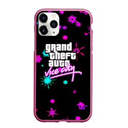 Чехол iPhone 11 Pro матовый GTA winter neon, цвет: 3D-малиновый