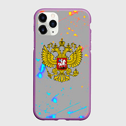 Чехол iPhone 11 Pro матовый Герб рф огонь краски, цвет: 3D-фиолетовый