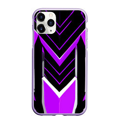 Чехол iPhone 11 Pro матовый Фиолетово-серые полосы на чёрном фоне, цвет: 3D-светло-сиреневый