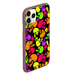 Чехол iPhone 11 Pro матовый Разноцветные черепа узор, цвет: 3D-коричневый — фото 2