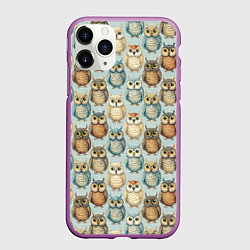 Чехол iPhone 11 Pro матовый Совы птицы паттерн, цвет: 3D-фиолетовый
