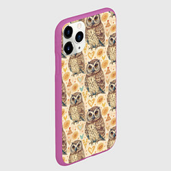 Чехол iPhone 11 Pro матовый Совы милые в паттерне, цвет: 3D-фиолетовый — фото 2