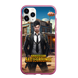 Чехол iPhone 11 Pro матовый PUBG mobile персонаж в костюме, цвет: 3D-малиновый