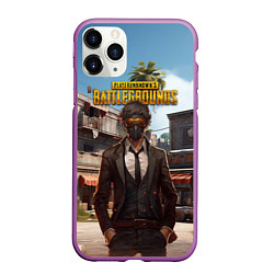 Чехол iPhone 11 Pro матовый PUBG персонаж в маске, цвет: 3D-фиолетовый