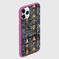 Чехол iPhone 11 Pro матовый Египетские символы на дениме, цвет: 3D-фиолетовый — фото 2