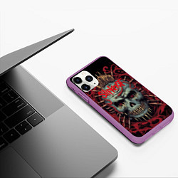 Чехол iPhone 11 Pro матовый Slipknot череп зомби, цвет: 3D-фиолетовый — фото 2