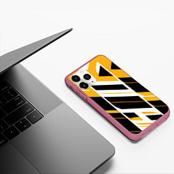 Чехол iPhone 11 Pro матовый Black and yellow stripes on a white background, цвет: 3D-малиновый — фото 2