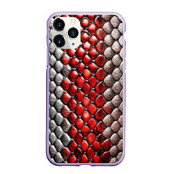 Чехол iPhone 11 Pro матовый Змеиная объемная текстурная красная шкура, цвет: 3D-светло-сиреневый