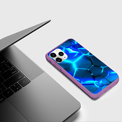 Чехол iPhone 11 Pro матовый Неоновые холодные голубые плиты в разломе, цвет: 3D-фиолетовый — фото 2