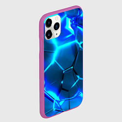 Чехол iPhone 11 Pro матовый Неоновые холодные голубые плиты в разломе, цвет: 3D-фиолетовый — фото 2