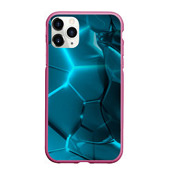 Чехол iPhone 11 Pro матовый Неоновые холодные голубые плиты в разломе, цвет: 3D-малиновый