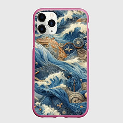Чехол iPhone 11 Pro матовый Абстрактная композиция - нейросеть, цвет: 3D-малиновый