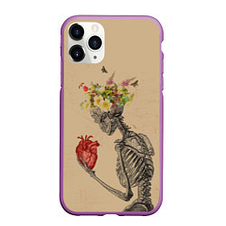 Чехол iPhone 11 Pro матовый Bone and heart, цвет: 3D-фиолетовый