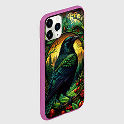 Чехол iPhone 11 Pro матовый Скандинавский ворон лесной узор, цвет: 3D-фиолетовый — фото 2