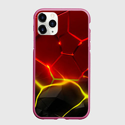 Чехол iPhone 11 Pro матовый Неоновые красные плиты с ярким светом, цвет: 3D-малиновый
