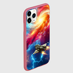 Чехол iPhone 11 Pro матовый Космолёт в неоновом космосе, цвет: 3D-малиновый — фото 2