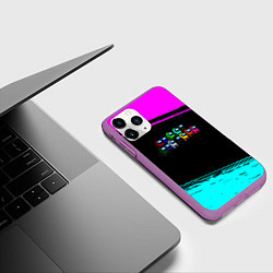 Чехол iPhone 11 Pro матовый Among us neon colors, цвет: 3D-фиолетовый — фото 2
