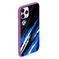 Чехол iPhone 11 Pro матовый БМВ - синий гексагон, цвет: 3D-фиолетовый — фото 2