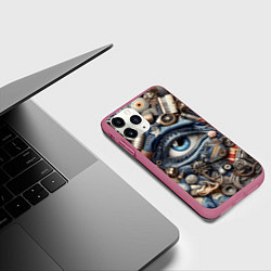 Чехол iPhone 11 Pro матовый Стимпанк композиция с глазом - нейросеть, цвет: 3D-малиновый — фото 2