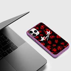 Чехол iPhone 11 Pro матовый Алиса рок паттерн анархия, цвет: 3D-фиолетовый — фото 2