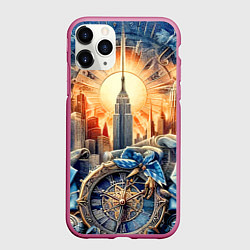 Чехол iPhone 11 Pro матовый American collage - ai art, цвет: 3D-малиновый