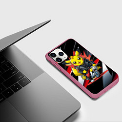 Чехол iPhone 11 Pro матовый Пикачу байкер на мотоцикле, цвет: 3D-малиновый — фото 2