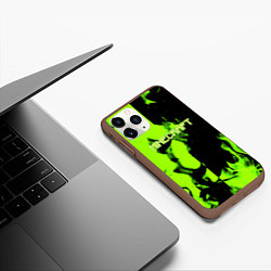 Чехол iPhone 11 Pro матовый Minecraft green logo fire, цвет: 3D-коричневый — фото 2