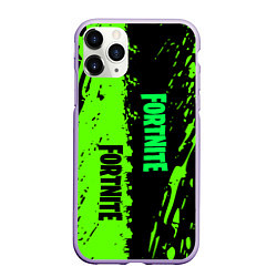 Чехол iPhone 11 Pro матовый Fortnite зёленая краска логотипы, цвет: 3D-светло-сиреневый