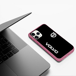 Чехол iPhone 11 Pro матовый Volvo white logo auto steel, цвет: 3D-малиновый — фото 2