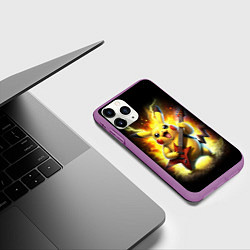Чехол iPhone 11 Pro матовый Пикачу рок звезда с электрогитарой, цвет: 3D-фиолетовый — фото 2