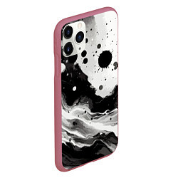 Чехол iPhone 11 Pro матовый Чёрно-белая абстракция - кляксы, цвет: 3D-малиновый — фото 2