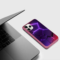Чехол iPhone 11 Pro матовый Красно-фиолетовые неоновые плиты в разломе, цвет: 3D-малиновый — фото 2