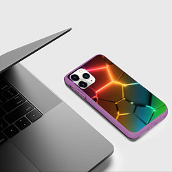 Чехол iPhone 11 Pro матовый Радужные неоновые плиты в разломе, цвет: 3D-фиолетовый — фото 2
