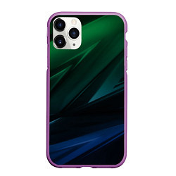 Чехол iPhone 11 Pro матовый Зелено-синие абстрактные объемные полосы, цвет: 3D-фиолетовый