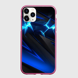 Чехол iPhone 11 Pro матовый Абстракция синяя из градиента и линий, цвет: 3D-малиновый