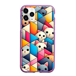 Чехол iPhone 11 Pro матовый Geometric pattern with kittens - ai art