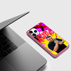 Чехол iPhone 11 Pro матовый Руки вверх Жуков и котик, цвет: 3D-малиновый — фото 2