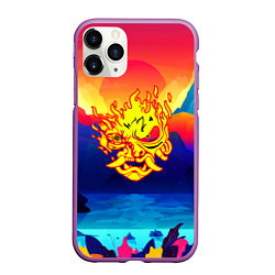 Чехол iPhone 11 Pro матовый Samurai fire logo japan, цвет: 3D-фиолетовый