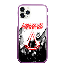 Чехол iPhone 11 Pro матовый Assassins Creed огненное лого гейм, цвет: 3D-фиолетовый