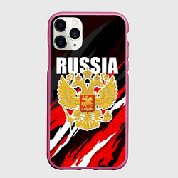 Чехол iPhone 11 Pro матовый Бело-красные разрывы - Россия, цвет: 3D-малиновый