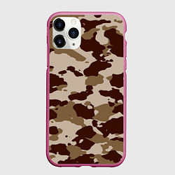 Чехол iPhone 11 Pro матовый Коричневый камуфляж текстура, цвет: 3D-малиновый